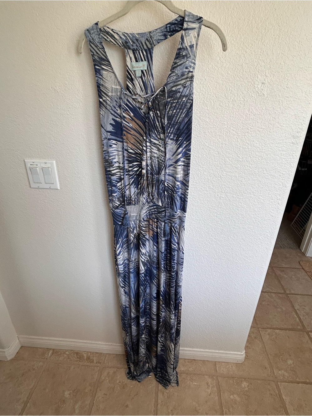 Veronica M Blue and White Sleeveless Maxi Dress